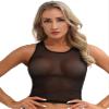 Freebily Women's U Neck Sleeveless Crop Tops See Through Mesh Racerback Tank Top Blouse Tee Shirt Black X-Large view 4