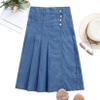 LIONJIE Girls Midi Skirt Denim A-Line Pleated Buttons Over-Knee Mid Waisted with Pocket Blue 5-6 Years view 2