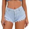 Golirsteca Women's Mid-Waist Denim Short Distressed Double Raw Hem Casual Elastic Jean Shorts view 1