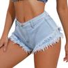 Golirsteca Women's Mid-Waist Denim Short Distressed Double Raw Hem Casual Elastic Jean Shorts view 2