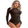 Lejafay Women Long Sleeve Bodysuit Turtleneck Sheer Mesh Bodysuit Leotards Shapewear Bikini Swimsuit Black Crotchless One Size view 1
