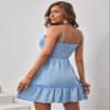 2023 Women's Dresses Ditsy Floral Print Shirred Bodice Ruffle Hem Cami Dress Women's Dresses (Color : Blue and White, Size : X-Large) view 2