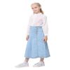 LIONJIE Little Girls Denim Skirt Pleated A-Line Stretch Buttons Over-Knee Midi with Pocket Light Blue 3-4 Years view 2