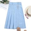 LIONJIE Little Girls Denim Skirt Pleated A-Line Stretch Buttons Over-Knee Midi with Pocket Light Blue 3-4 Years view 3
