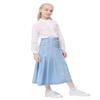 LIONJIE Little Girls Denim Skirt Pleated A-Line Stretch Buttons Over-Knee Midi with Pocket Light Blue 3-4 Years view 4