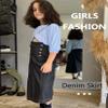 LIONJIE Girls Casual Denim Skirt Midi Pleated Buttons A-Line Over-Knee with Pocket Black 7-8 Years view 3