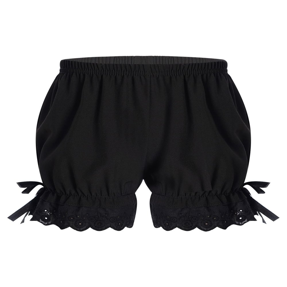Aislor Kids Girls Dance Shorts Ruffle Bowknot Bloomers with Lace Trim Pettipant Safety Shorts Undershorts Underwear Black 9-10 Years