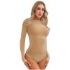 Lejafay Women Long Sleeve Bodysuit Turtleneck Sheer Mesh Bodysuit Leotards Shapewear Bikini Swimsuit Coffee Crotchless One Size view 1