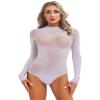 Lejafay Women Long Sleeve Bodysuit Turtleneck Sheer Mesh Bodysuit Leotards Shapewear Bikini Swimsuit Purple One Size view 1
