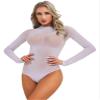 Lejafay Women Long Sleeve Bodysuit Turtleneck Sheer Mesh Bodysuit Leotards Shapewear Bikini Swimsuit Purple One Size view 2