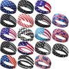 Wavyknot 18 Pcs Sports Sweatbands for Men Women Camo Headbands Workout Non Slip Headbands Breathable Head Band Fitness Stretchy Unisex Hairband for Yoga Running Cycling Ball (Red Blue,Flag) view 1