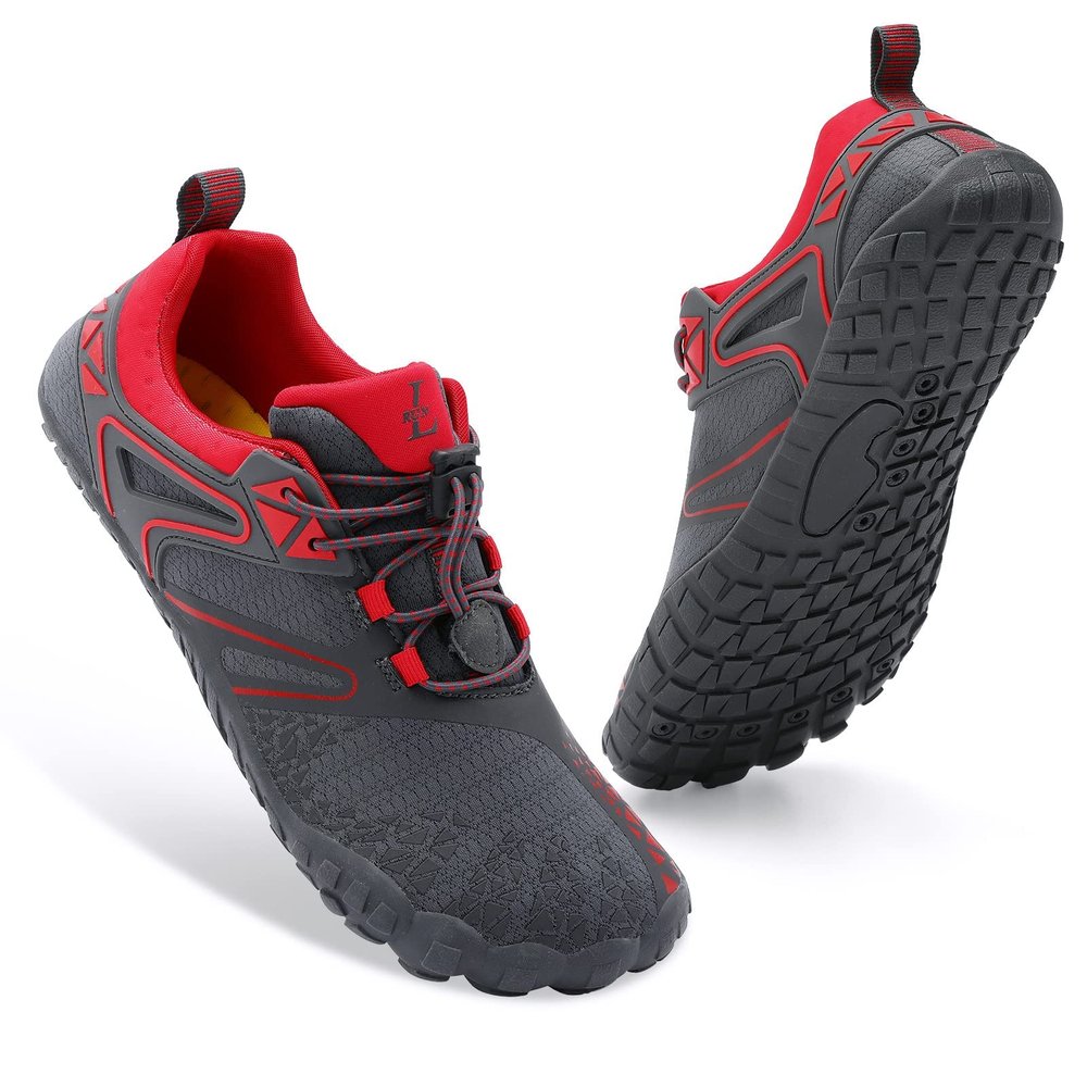 XIHALOOK Hiking Water Shoes for Women Men Minimalist Shoes Barefoot for Paddle Boarding, Rock Climbing Black Red, 8.5 Women/7 Men