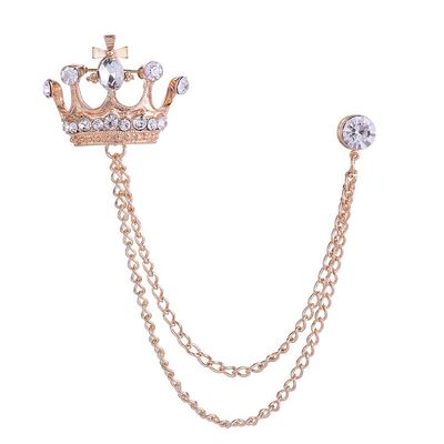 AKOAK 1 Pack Crystal Crown Brooch Chain Suit Pin, Vintage Gold Tassel Shirt Decoration Pin, Decorative Brooch for Women's Coat - Lapel Pin for Men (Golden)