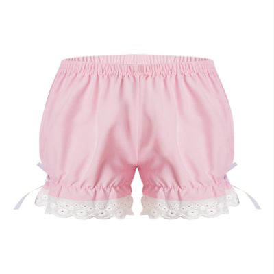 Aislor Kids Girls Dance Shorts Ruffle Bowknot Bloomers with Lace Trim Pettipant Safety Shorts Undershorts Underwear Pink 5-6 Years