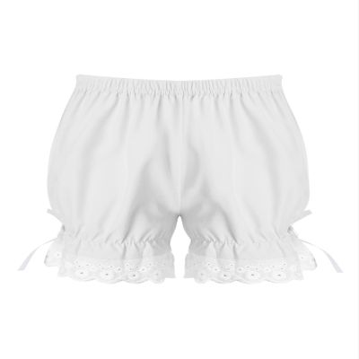 Aislor Kids Girls Dance Shorts Ruffle Bowknot Bloomers with Lace Trim Pettipant Safety Shorts Undershorts Underwear White 2-3 Years