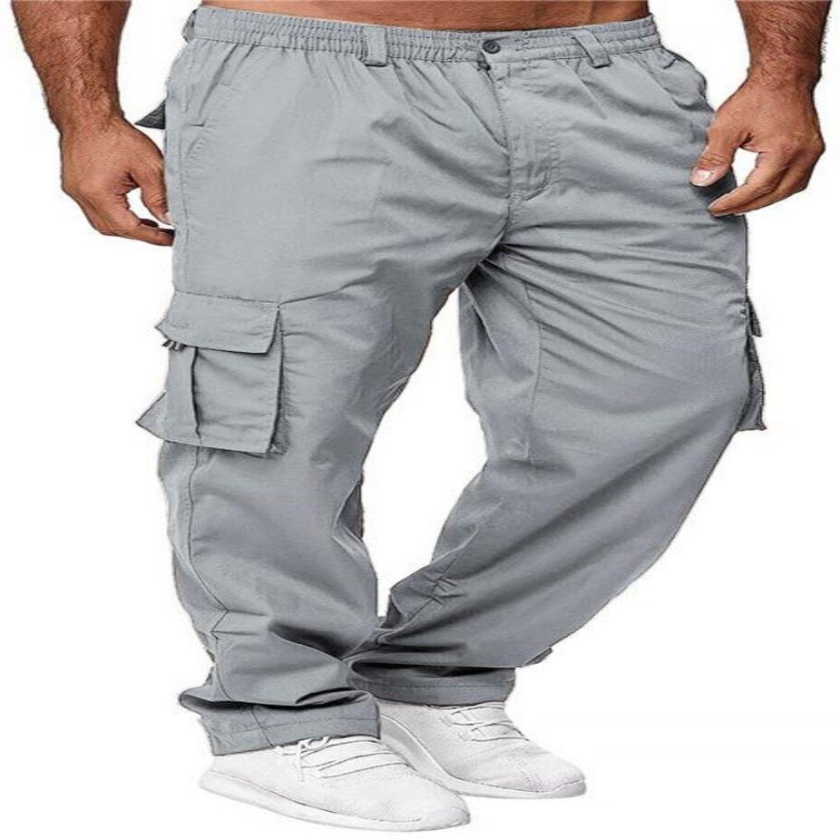 AIFARLD Men's Cargo Pants with Pockets Cotton Hiking Sweatpants Casual Athletic Jogger Sports Outdoor Trousers Relaxed Fit Beige Grey