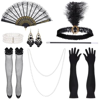 Beaupretty Flapper Style Prom Suit Pearl Bracelet Necklace Accessory Long Gloves Lace Stockings Vintage Headpiece Tea Party Costumes