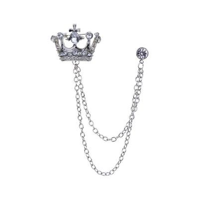 AKOAK 1 Pack Crystal Crown Brooch Chain Suit Pin, Vintage Gold Tassel Shirt Decoration Pin, Decorative Brooch for Women's Coat - Lapel Pin for Men (Silver)