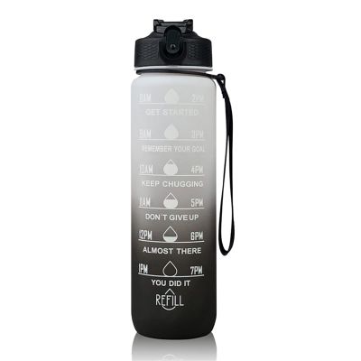 REPYL 1L PC Sports Water Bottle with Straw Nozzle and Time Marker Sports Water Bottle for Gym, Camping and Travel (Size : 1000ML, Color : C-White)