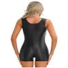 LiiYii Women's Glossy Short Jumpsuit Translucent Bodysuits High Elastic Leotard Unitard Sportwear Black Large view 2