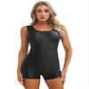 LiiYii Women's Glossy Short Jumpsuit Translucent Bodysuits High Elastic Leotard Unitard Sportwear Black Large view 3