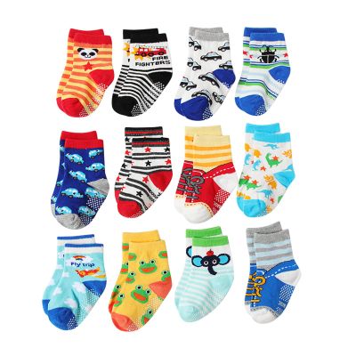 Child Four Season Socks 12 Pack Newborn Baby Infant Toddler Unisex Socks Baby Girl Boy Cartoon Prints (Red, 1-3 Years)