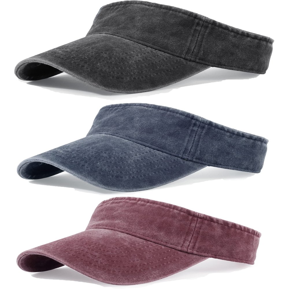 3 Pack Sun Visors for Women Men Cooling Lightweight Sports Sun Hats Adjustable Twill Cotton Run Visor
