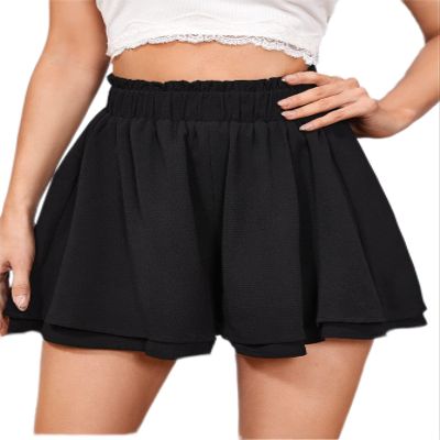 CRTGW Shorts for Women Paper Bag Waist Layered Hem Shorts (Color : Black, Size : Medium)