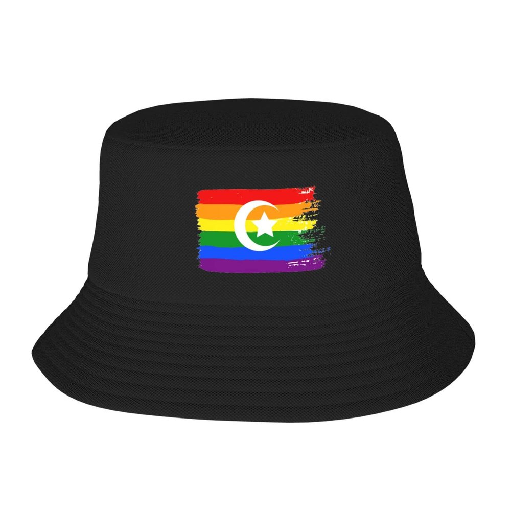 Resist United Muslim LGBTQ Pride Flag Little-Known Waterproof Secret That Adult Double Decker Fisherman Hat for You to Resist The Surprises Brought by Rainwater Black