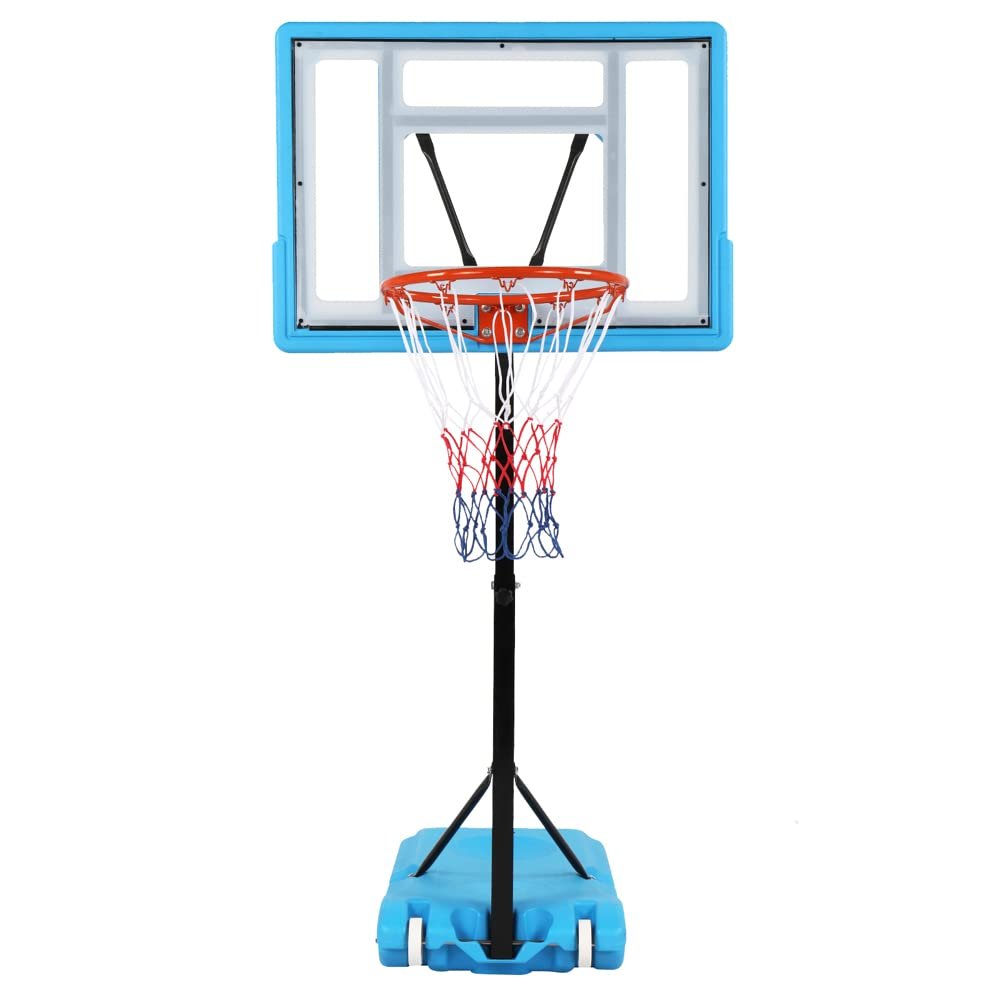 Pool Basketball Hoop - Portable Poolside Basketball Goal for Inground Swimming Pools - Adjustable Height Basketball 115-135cm Blue
