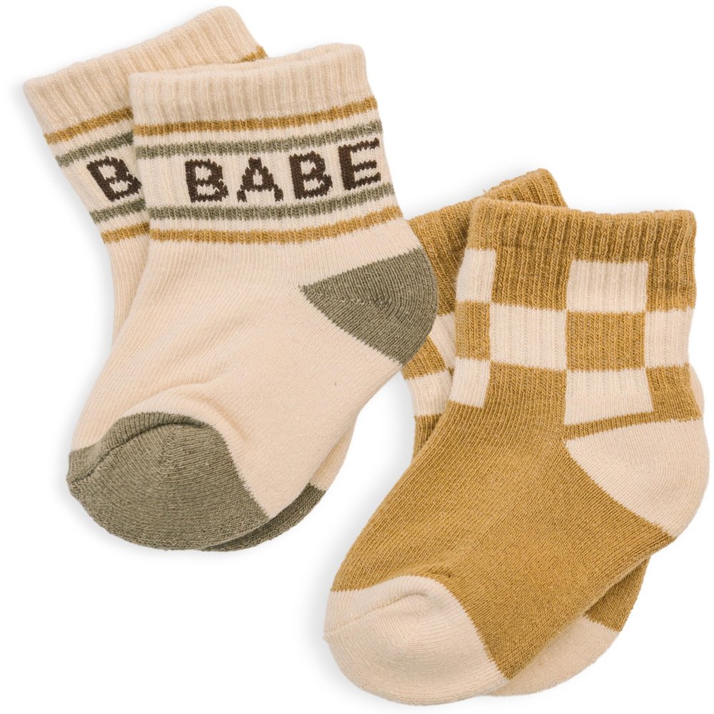 Lottie Dottie Baby, Toddler Half-Crew Cotton Socks 2-Pack | Babe and Checkered Socks | Novelty Socks for Girls or Boys (4T-5T, Babe/Checkered)