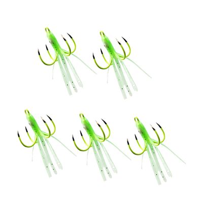 5pcs Luminous Squid Hook Siding Hooks Fishing Baits Fishing Kits Luminous Lure Bait Shrimp Wire Worm Four Anchor Gear Accessories Screw Plastic