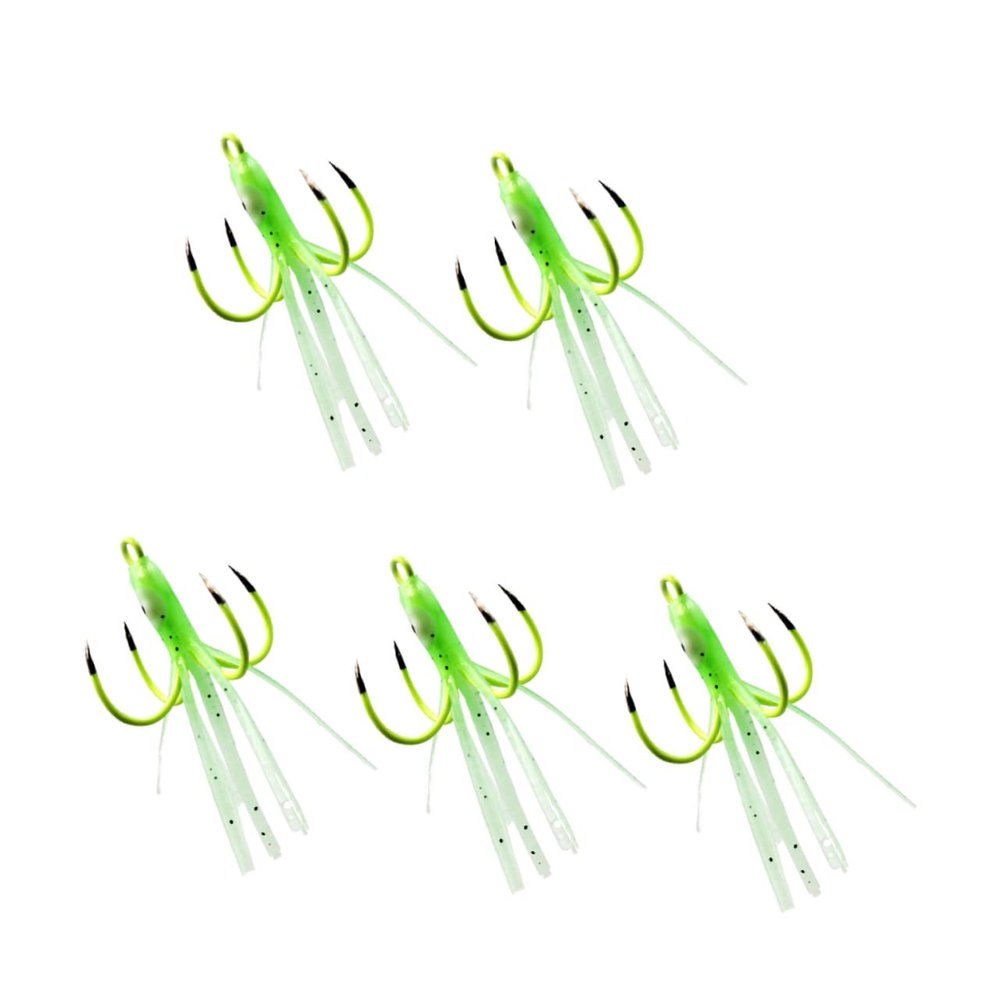 5pcs Luminous Squid Hook Siding Hooks Fishing Baits Fishing Kits Luminous Lure Bait Shrimp Wire Worm Four Anchor Gear Accessories Screw Plastic