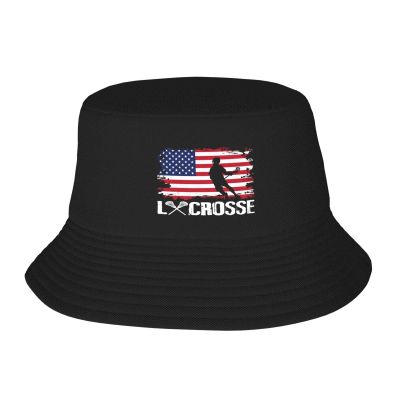 Lacrosse American Flag Funny Gifts Unisex Bucket Hats Sun Hat for Womens Men Beach Bucket Hat Bucket Cap Summer Cap Black