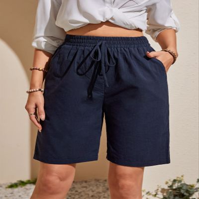 AKIOLOAS Women's Shorts Slant Pocket Tie Front Shorts Women's Shorts Shorts for Women (Color : Navy Blue, Size : Large)