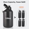 One Gallon Water Bottle, 128oz Stainless Steel Insulated Water Bottle For Hot & Cold Drinks, BPA-Free, Wide Mouth, Leak-Proof Big Water Jug With Handle For Sports, Travel, Hinking & Camping, Black view 2