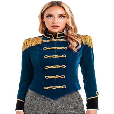 WinChang Women's Circus Ringmaster Jacket Tassel Coat Victorian Medieval Long Sleeves Christmas Tailcoat Xmas Party Costume Dark Blue X-Large