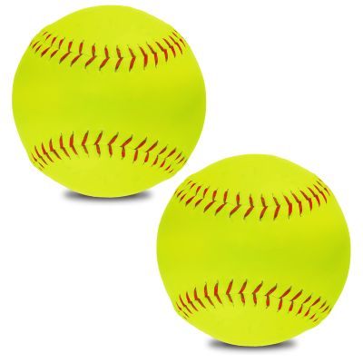 ABAJI Softball 2 Pack Blank Ball PU Surface Cork Core Suitable for Bat Heavy Duty Slowpitch Sports Youth Boy and Girl Practice Training DIY Draw Painting Autograph