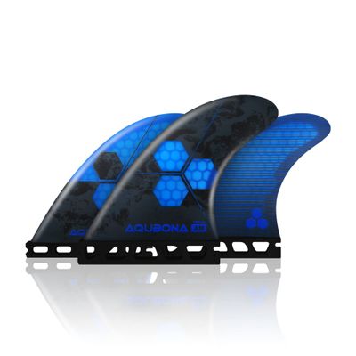 AQUBONA Honeycomb Fiberglass Performance Surfboard Fins Thruster (3 Fins) Single Tab with Fin Bag, Key and Screws. (Blue, M)