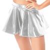 WinChang Women's Wet Look Holographic Flared Pleated Skirts Metallic PVC Leather A-Line Skater Mini Skirts Silver 3X-Large view 3