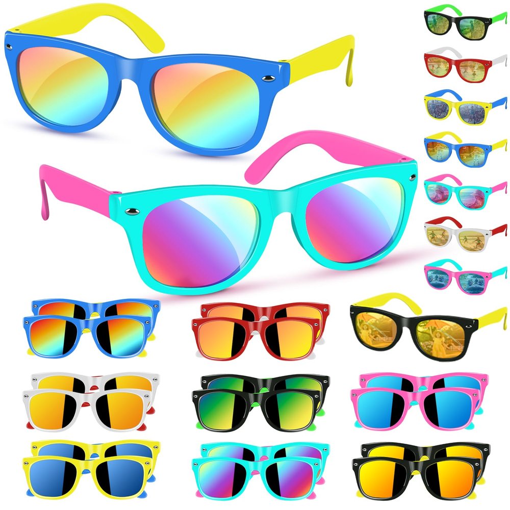 AGGKKY 16 Pack Kids Sunglasses Bulk Party Favors, Neon Toddler Sunglasses Bulk for Age 3-7 Boys Girls with UV400 Protection for Birthday Party Favors
