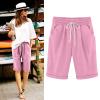 ZYXTIM Womens Cotton Sweat Shorts Quick Dry Comfy Yoga Athletic Knee Length Summer Running Shorts with Pockets Elastic Waist B-Pink view 3