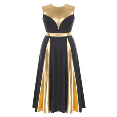 Hularka Women Metallic Color Block Liturgical Praise Dance Dress Lyrical Dancewear Church Maxi Robe Worship Costume V04_BK Small