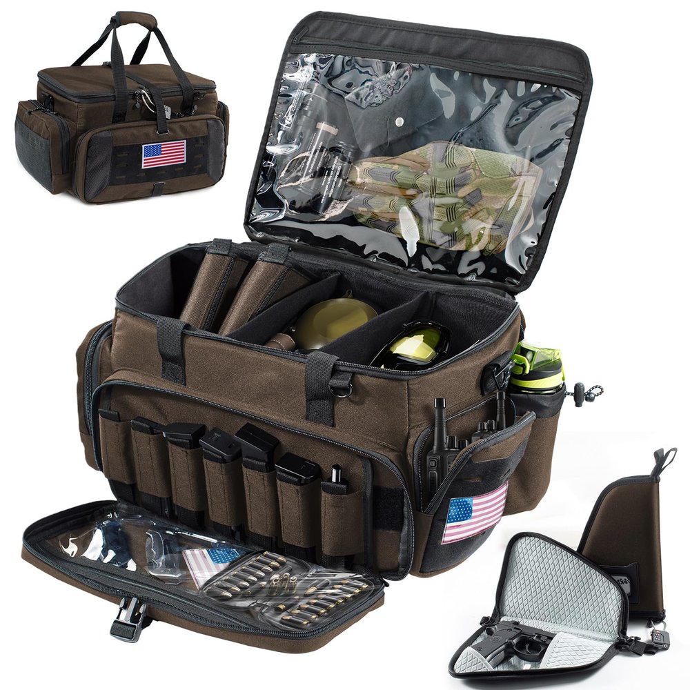 VIGEGARI Large Pistol Range Bag Shooting - Tactical Gun Range Bag with 2 Pistol Cases, Gun Bags for Handguns, Womens Gun Bag for Men, Gun Carrying Duffle Bag for Gun Accessories