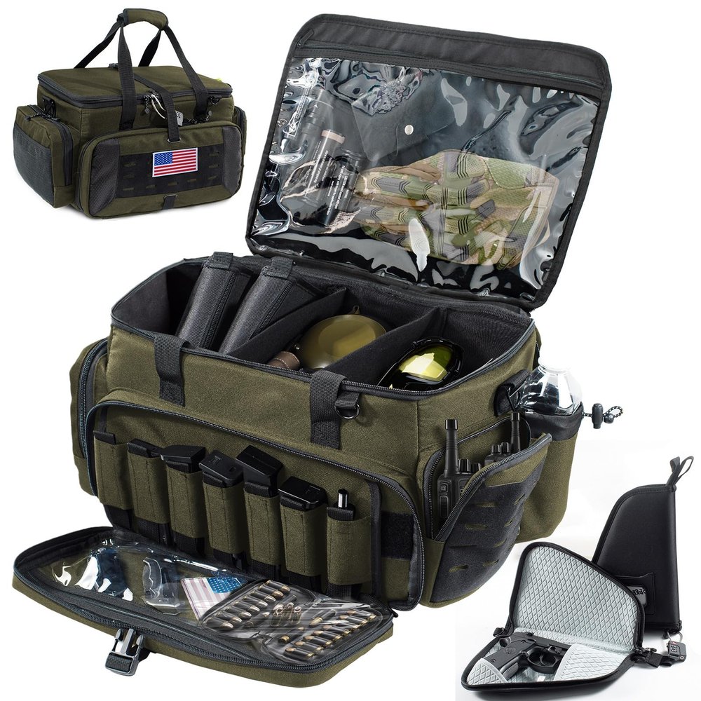 VIGEGARI Large Pistol Range Bag Shooting - Tactical Gun Range Bag with 2 Pistol Cases, Gun Bags for Handguns, Womens Gun Bag for Men, Gun Carrying Duffle Bag for Gun Accessories