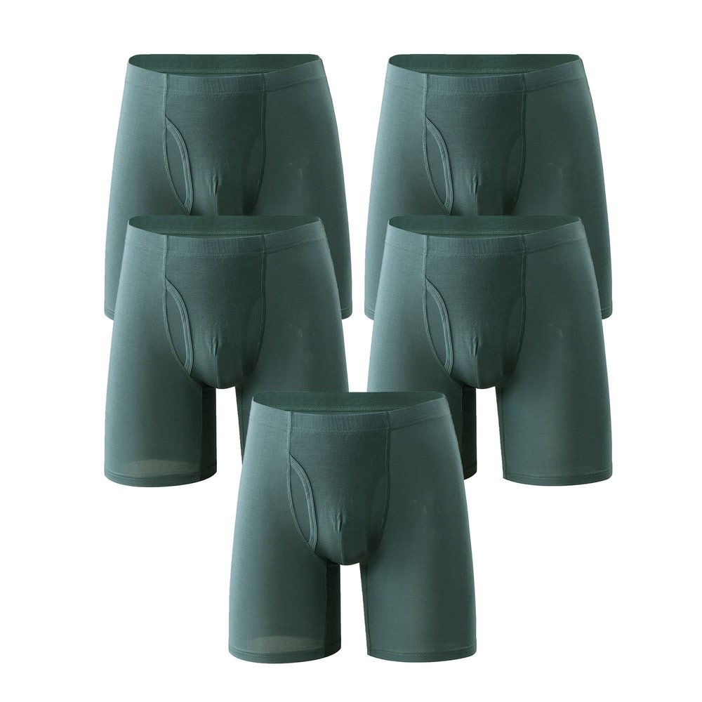 Maiyifu-GJ Men's Moisture-Wicking Solid Colour Trunks Breathable High-Waisted Boxer Briefs Sport Stretch Underpants (Green 5PC,5X-Large)