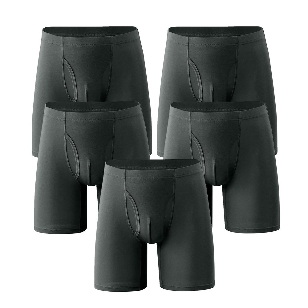 Maiyifu-GJ Men's Moisture-Wicking Solid Colour Trunks Breathable High-Waisted Boxer Briefs Sport Stretch Underpants (Gray 5PC,6X-Large)