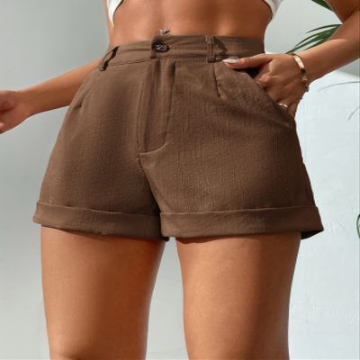 AMDMG Shorts for Women Shorts Women's Shorts Slant Pocket Button Front Shorts Shorts (Color : Mocha Brown, Size : Medium)