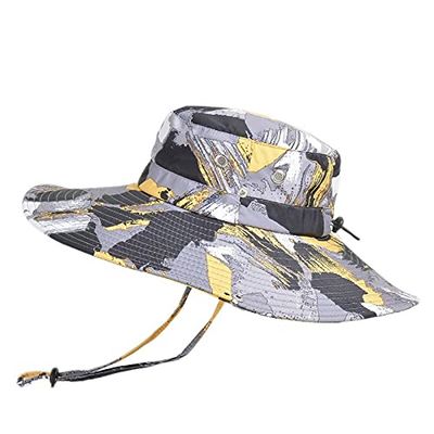 Buckets Hat for Men Summer Sun Hat Long Wide Brim Boonie Caps Male Outdoor Hiking Fishing Cap (Color : 016-Yellow Camo, Size : One Size)