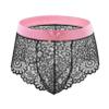 iiniim Men's Crochet G-String Hollow Out Thongs Bodycon Low Waist Sexy Underwear Briefs Pink&Black Underpants XX-Large view 1